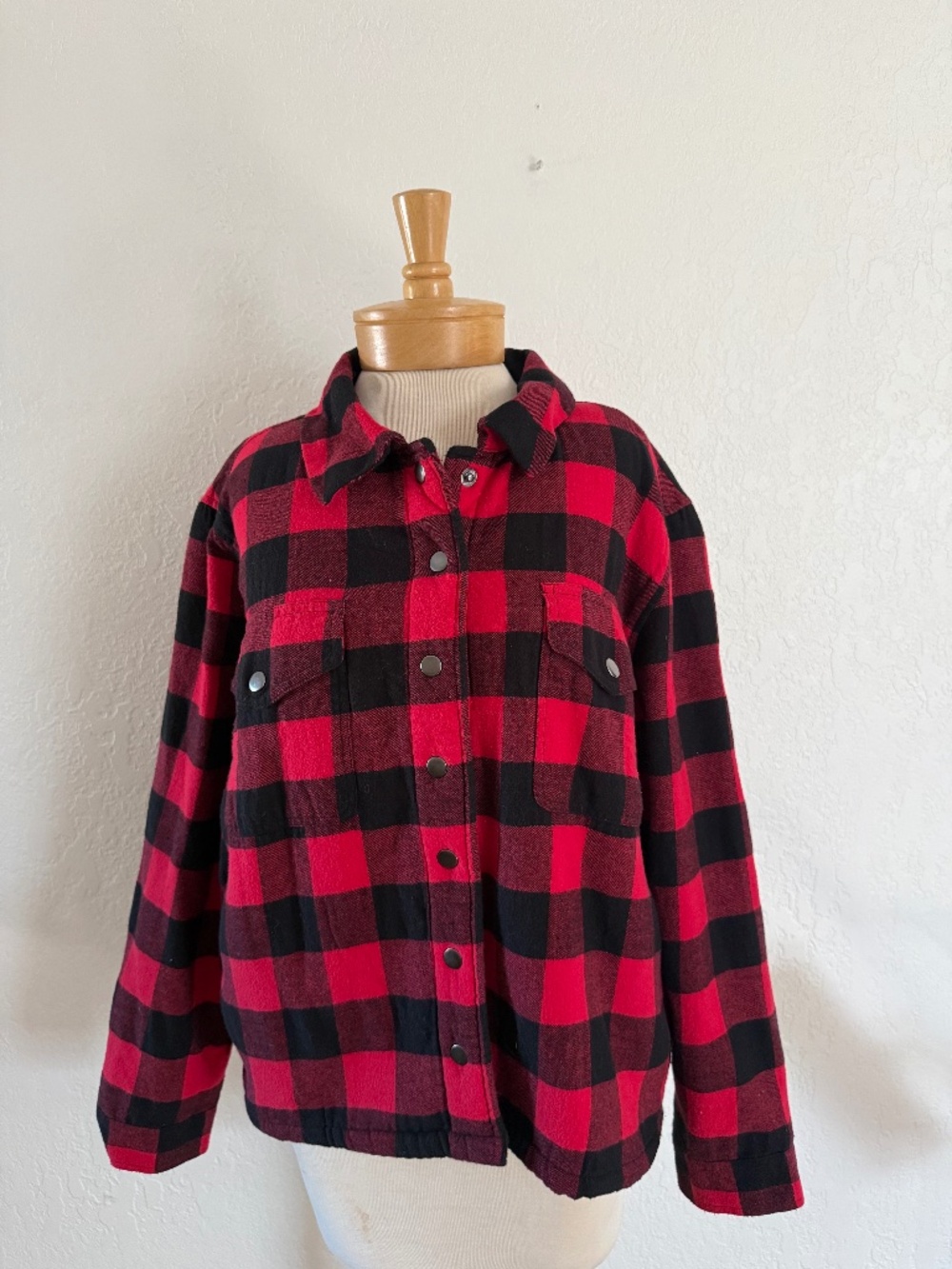 Lucky Brand Sherpa Fleece Jacket size Large Red and Black Buffalo Check